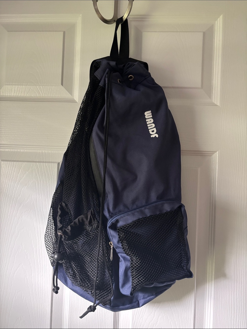 WANDf Navy Blue Drawstring Sports Backpack with Mesh Pockets